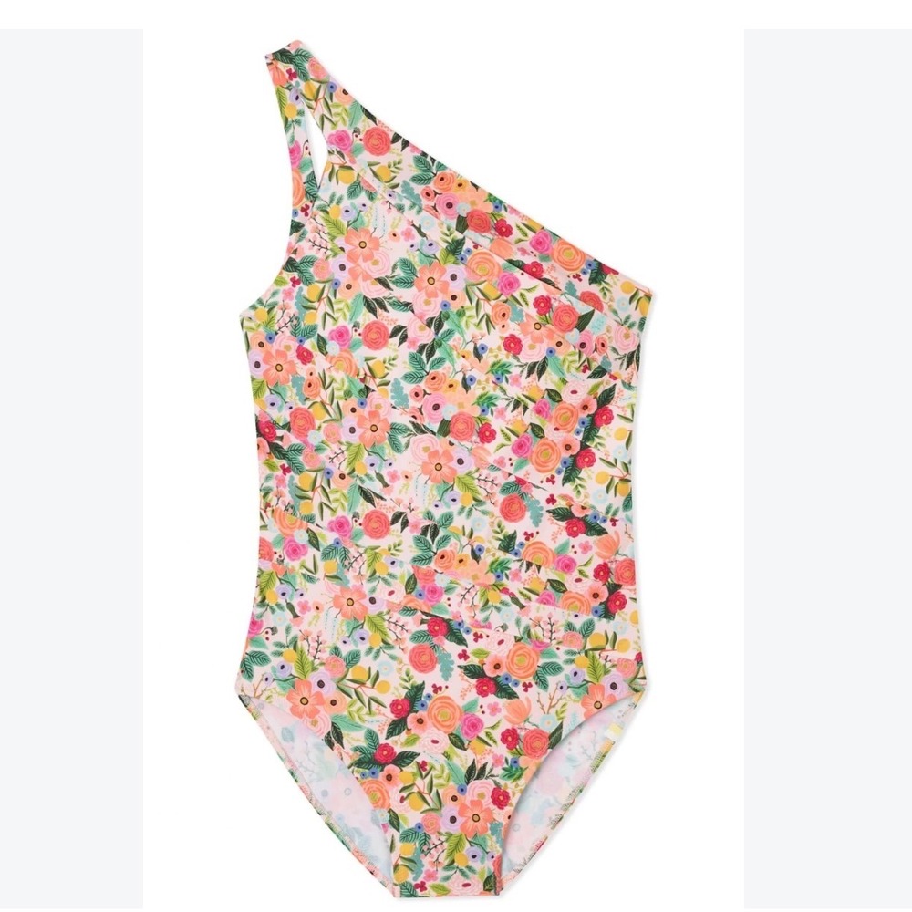 Summersalt Rifle Paper One Shoulder Ruffle Floral Swimsuit Multicolor Size 18